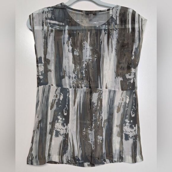 CAbi Abstract Print Sleeveless Semi-Sheer Blouse Sz S - Picture 2 of 6